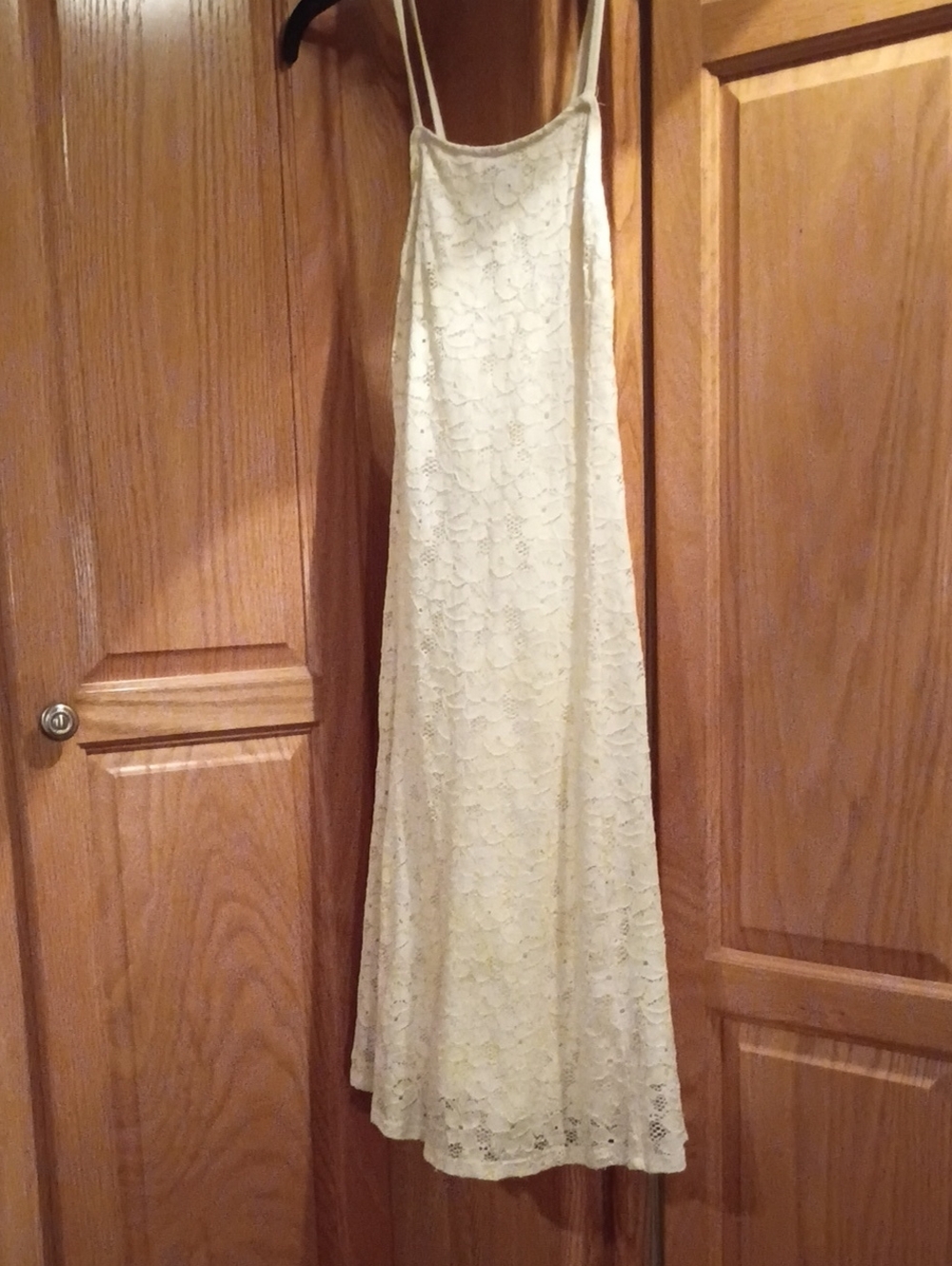 Hollister Cream Lace Maxi Slip Dress with Spaghetti Straps